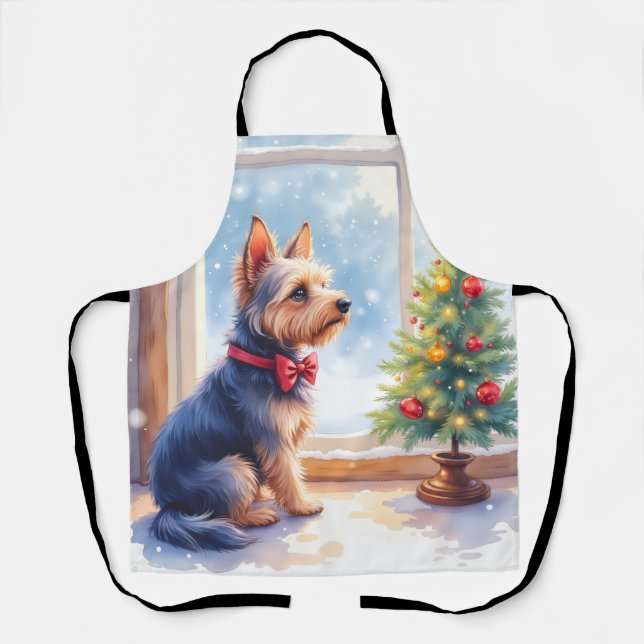 Watercolor Australian Terrier Tabletop Christmas Schürze (Vorderseite)