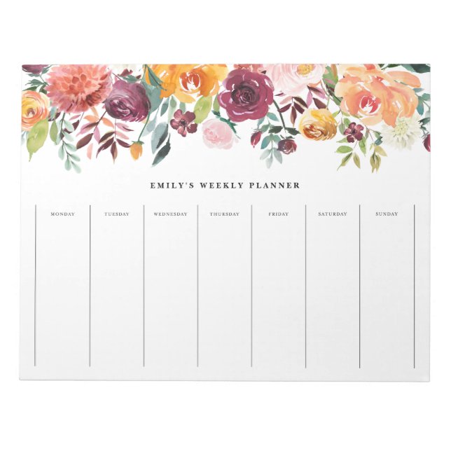 Watercolor Autumn Blooms Garland Weekly Planner Notizblock (Vorderseite)