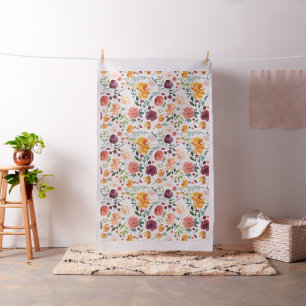 Watercolor Autumn Blooms Pattern Fabric Stoff