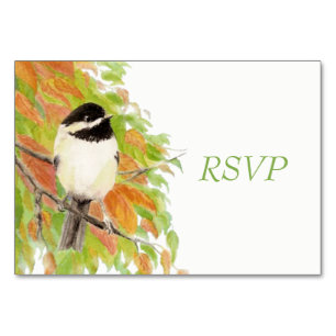 Watercolor Autumn Fall Chickadee Wedding RSVP Tischnummer