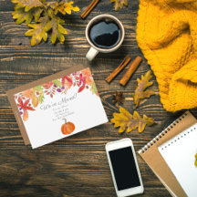 Watercolor Autumn Foliage With Pumpkin New Address