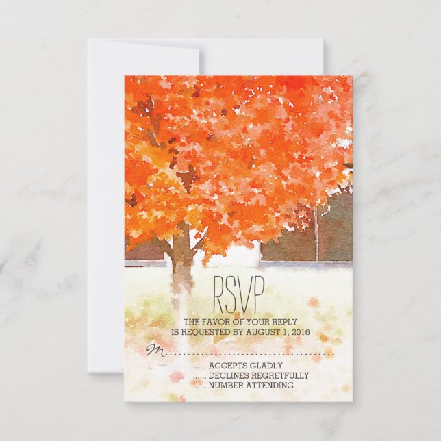 Watercolor Autumn Leaves | Hochzeit im Herbst UAWG RSVP Karte (Vorderseite)