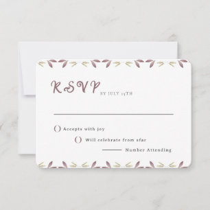 Watercolor Autumn Leaves Line Wedding RSVP Card Einladung