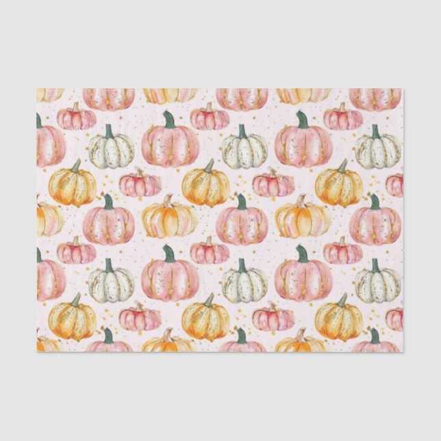 Watercolor Autumn Pumpkin Pattern Fall Decoupage Seidenpapier (Vorderseite)