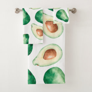 Watercolor Avocado Pattern Badhandtuch Set