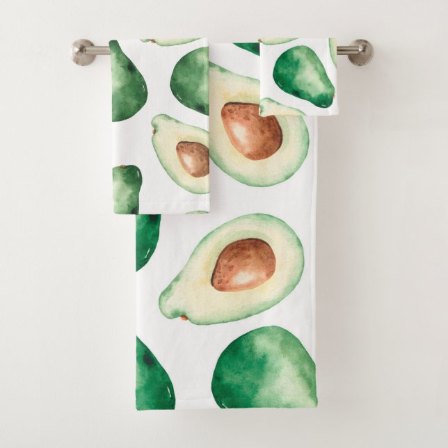 Watercolor Avocado Pattern Badhandtuch Set (Insitu)