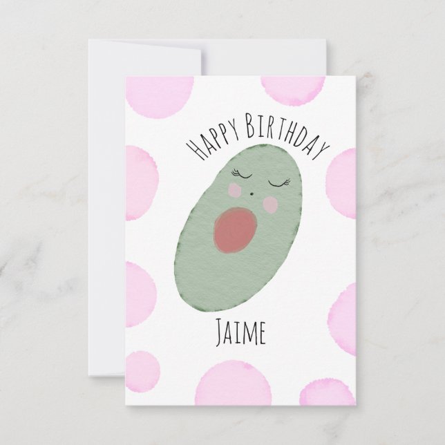 Watercolor Avocado Pink Dots Geburtstagsparty Karte (Vorderseite)