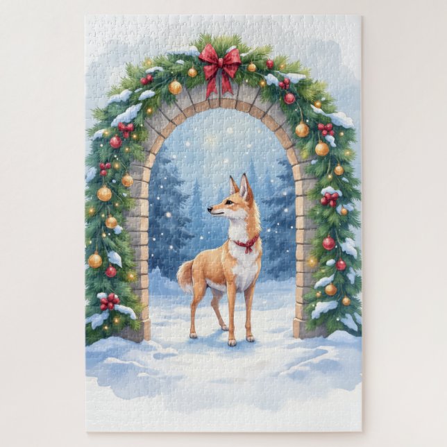 Watercolor Azawakh Snowy Stone Arch Christmas Puzzle (Vertikal)