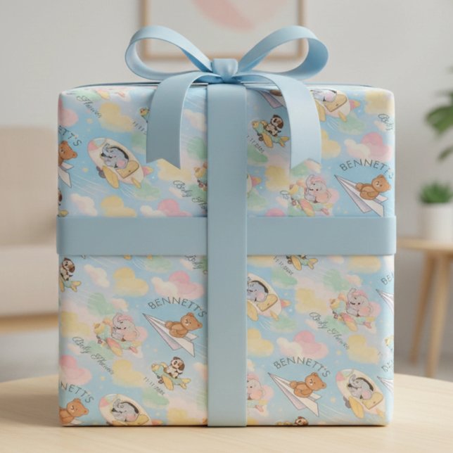 Watercolor Baby Animals Flying Wrapping Paper Geschenkpapier (Von Creator hochgeladen)