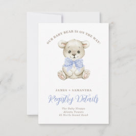 Watercolor Baby Bear Blue Bow Geschenkregister Ankündigung