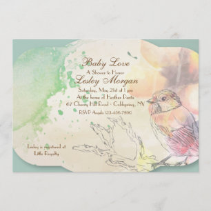 Watercolor Baby Bird Baby Dusche Einladung