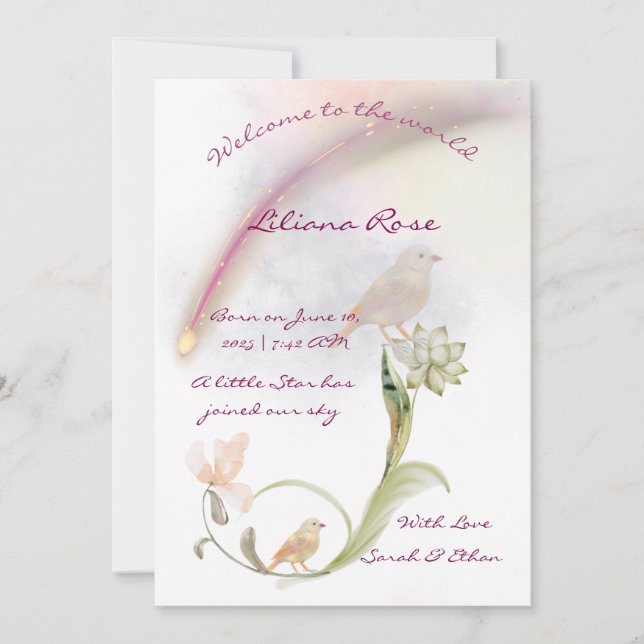Watercolor Baby Birth Announccard Einladung (Vorderseite)