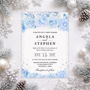 Watercolor Baby Blue Winter Blume Hochzeit Einladung