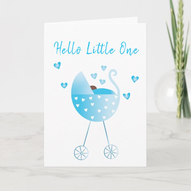 Watercolor Baby Boy Carriage Glückwünsche Blau Karte (Vorderseite)