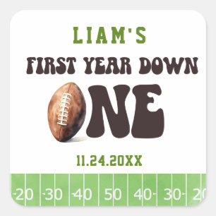 Watercolor Baby Boy Football Erstes Jahr unten Quadratischer Aufkleber