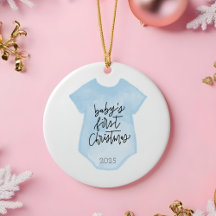 Watercolor Baby Boy's First Christmas Ornament