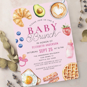 Watercolor Baby Brunch Girl Babydusche Einladung