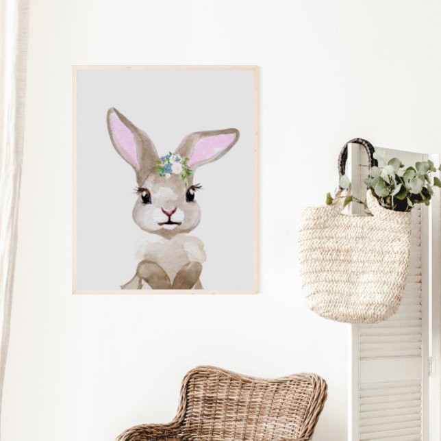 Watercolor Baby Bunny Cub Kinderzimmer Floral Wood Poster (Von Creator hochgeladen)