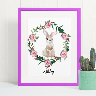 Watercolor Baby Bunny Kinderzimmer Blume Woodland Poster