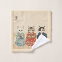 Watercolor Baby Cats in Kimono (Japanese Art  Waschlappen