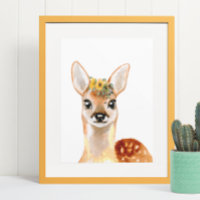 Watercolor Baby Deer Adorable Nursery Child Floral