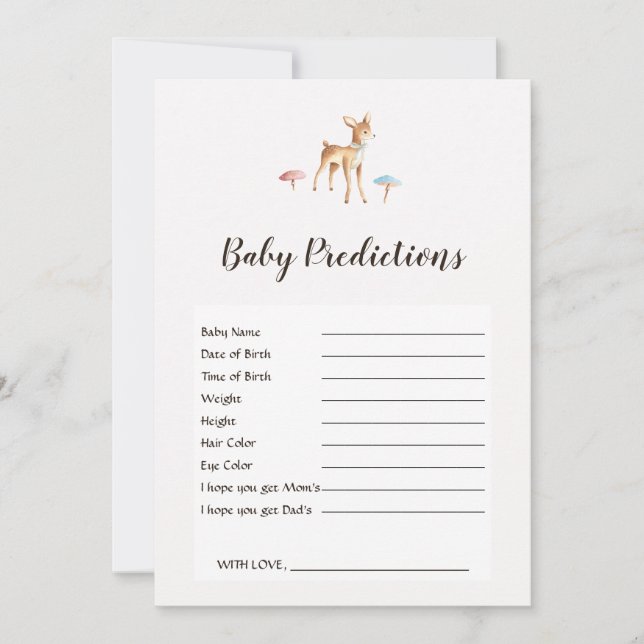 Watercolor Baby Deer Baby Shower Predictions Game (Vorderseite)