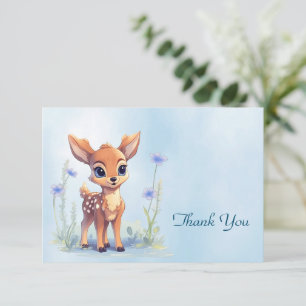 Watercolor Baby Deer Blue Flowers Danke Karte