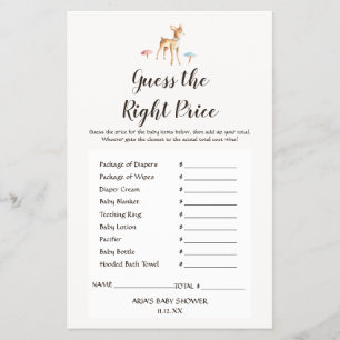 Watercolor Baby Deer rät das richtige Preisspiel Flyer