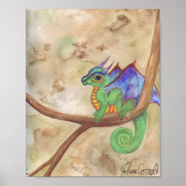 Watercolor Baby Dragon Poster