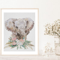 Watercolor Baby Elephant Kinderzimmer Tropical Boh