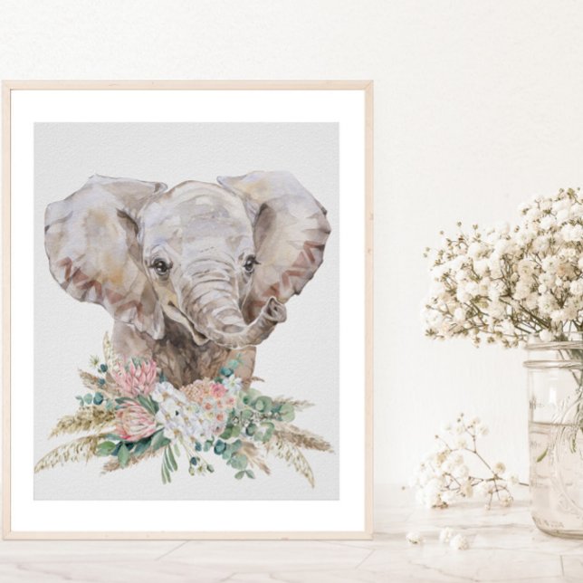 Watercolor Baby Elephant Kinderzimmer Tropical Boh Poster (Von Creator hochgeladen)