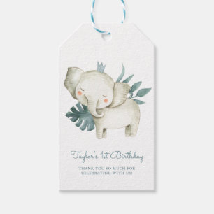 Watercolor Baby Elephant Prince Tropical Birthday Geschenkanhänger