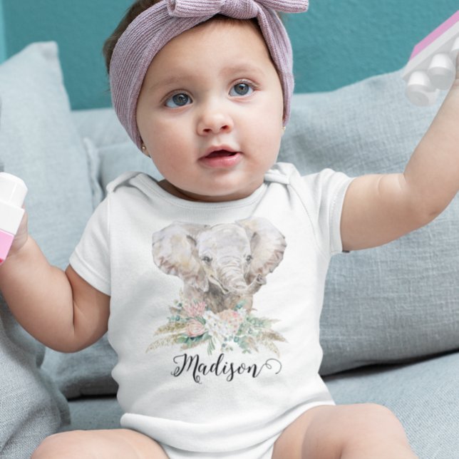 Watercolor Baby Elephant Tropical Boho Strampler (Von Creator hochgeladen)