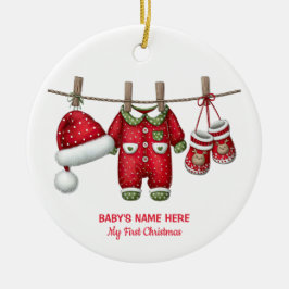 Watercolor Baby First Christmas Photo Keramik Ornament