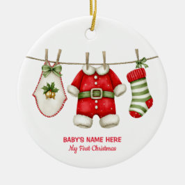 Watercolor Baby First Christmas Photo Keramik Ornament
