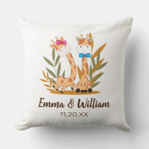 Watercolor Baby Giraffe, Safari Twins Geburtstag Kissen