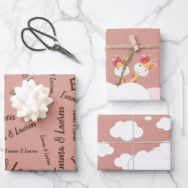 Watercolor Baby Giraffe, Safari Zwillinge zum Gebu Geschenkpapier Set