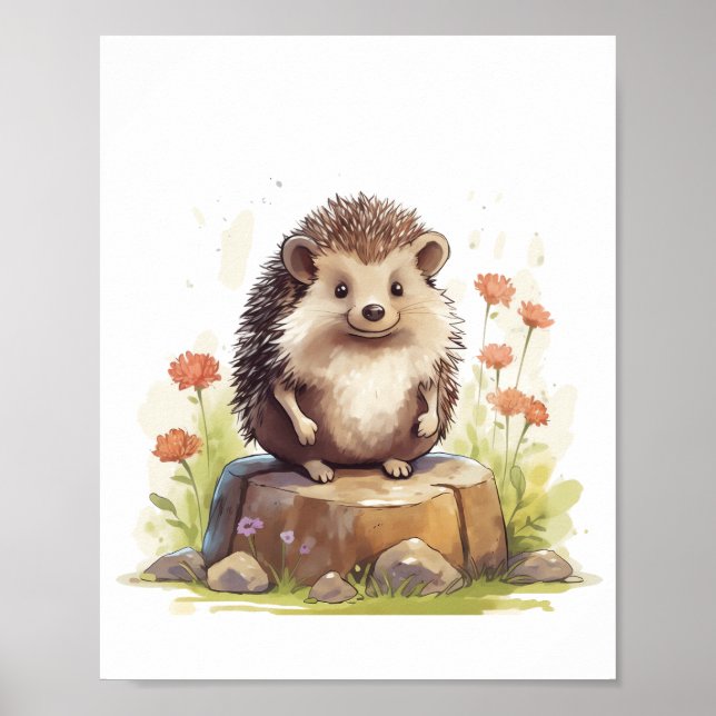 Watercolor Baby Igel Kinderzimmer Watercolor Poster (Vorne)