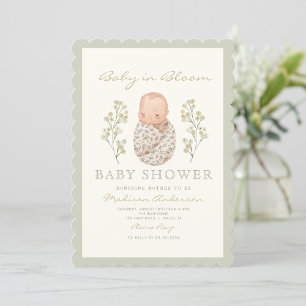 Watercolor Baby in Bloom Elegante Babydusche Einladung