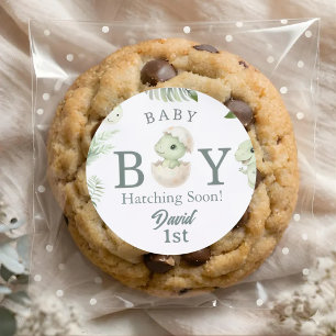 Watercolor-Baby-Junge-Dinosaurier 1. Geburtstag &  Quadratischer Aufkleber