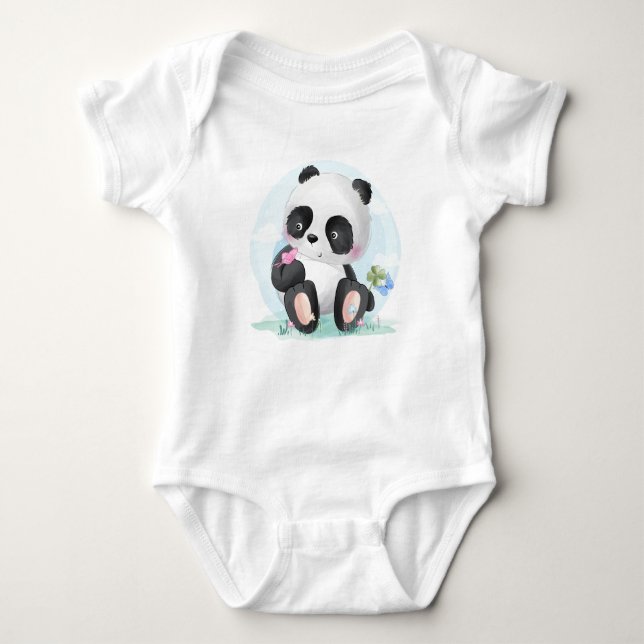 Watercolor Baby Panda Bear Baby Strampler (Vorderseite)