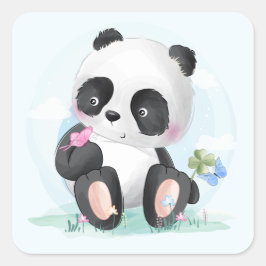 Watercolor Baby Panda Bear Quadratischer Aufkleber