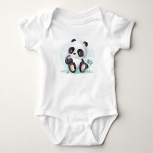 Watercolor Baby Panda Bear Strampler
