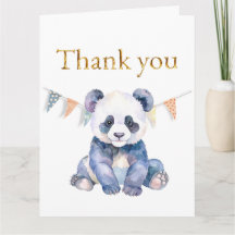 Watercolor Baby Panda mit bunte Flaggen Danke