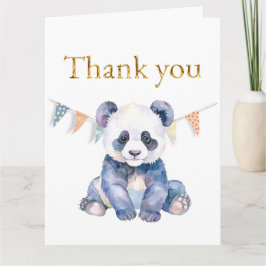 Watercolor Baby Panda mit bunte Flaggen Danke Karte