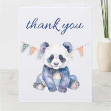 Watercolor Baby Panda mit bunte Flaggen Danke