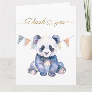 Watercolor Baby Panda mit bunte Flaggen Danke Karte