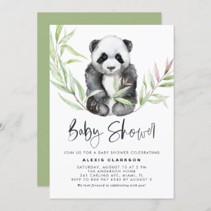 Watercolor Baby Panda mit Grüne Babydusche Einladung