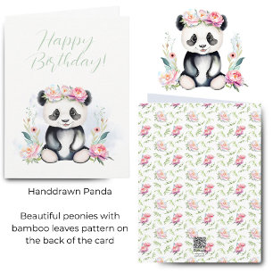 Watercolor Baby Panda Peonies Jungle Geburtstag Karte
