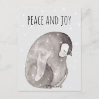Watercolor Baby Penguin Winter Schnee Frieden & Fr